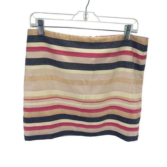 J. Crew Women's Straight Mini Skirt Striped Lined Metallic Black Gold Red Size 6 - Picture 1 of 7
